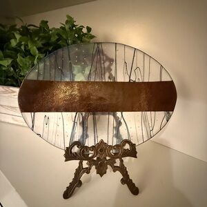 KURT MCVAY ART GLASS-Oval Shape / Iridized Center Band / Glass has Bubbles